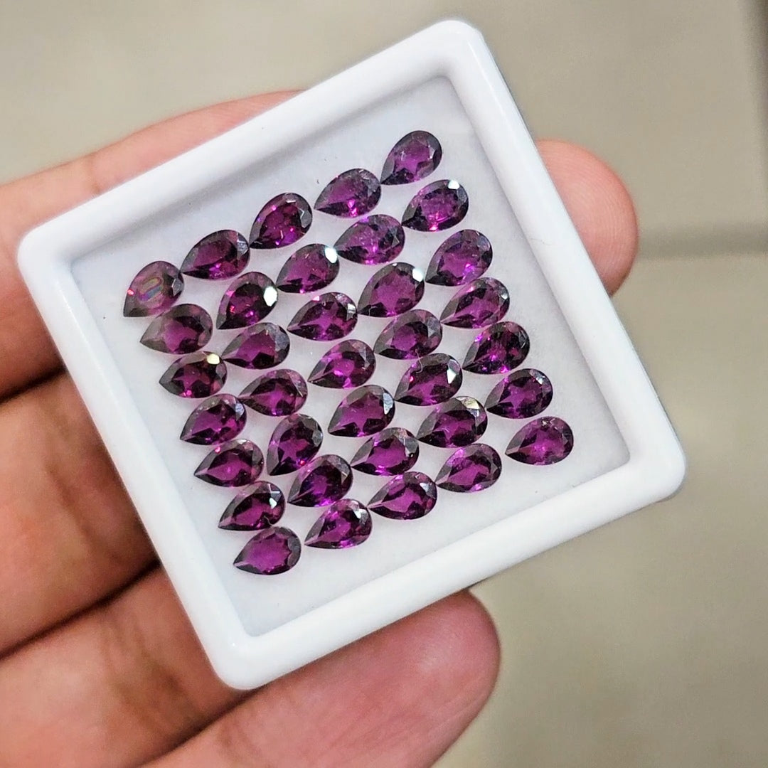 35 Pcs of Natural Rhodolite Garnet Faceted | Pear | Size: 6x4mm