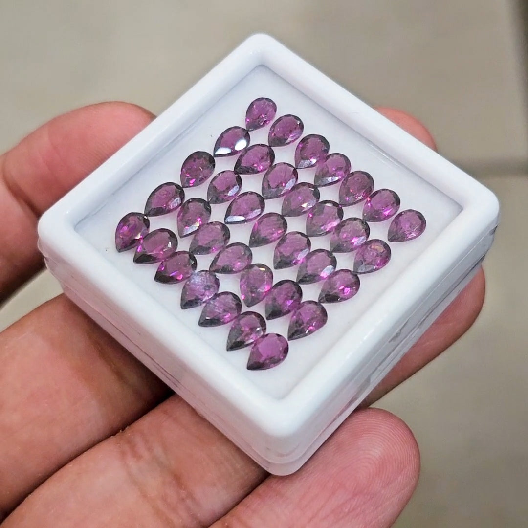 35 Pcs of Natural Rhodolite Garnet Faceted | Pear | Size: 6x4mm