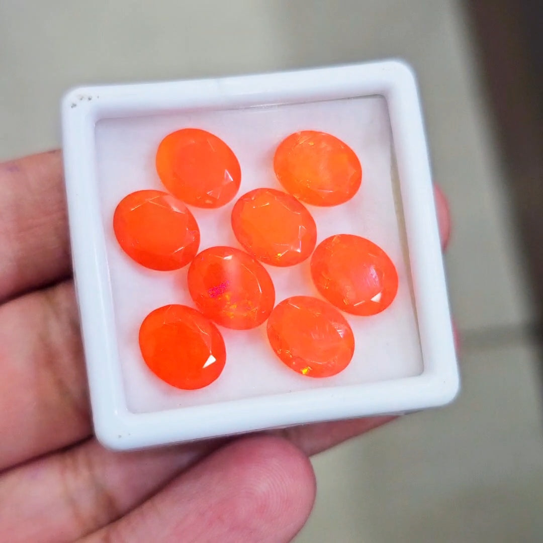 8 Pcs of Natural Smoked Heated Orange Opal Faceted | Oval | Size: 11x9mm