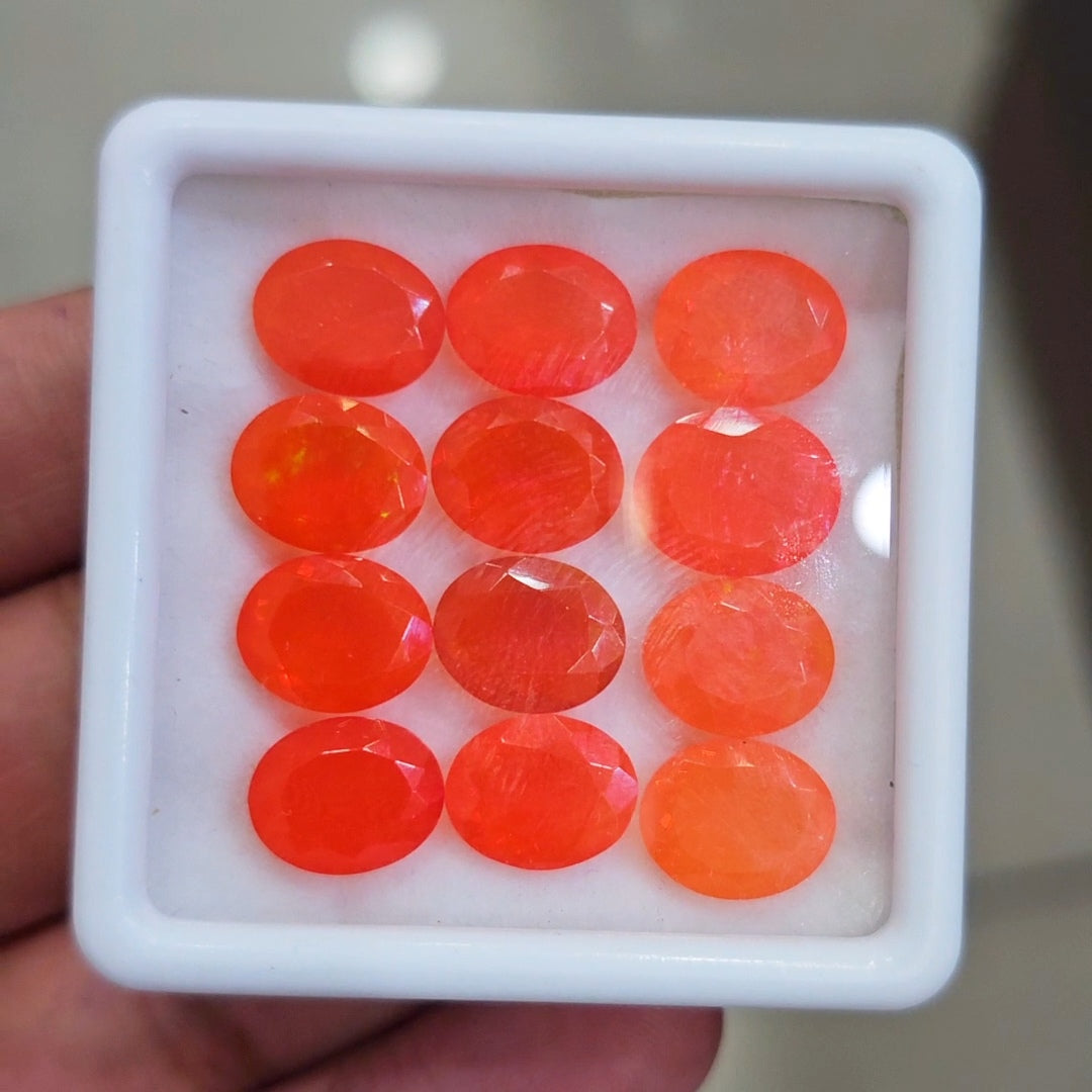 12 Pcs of Natural  Smoked Heated  Orange Opal Faceted | Oval | Size: 11x9mm