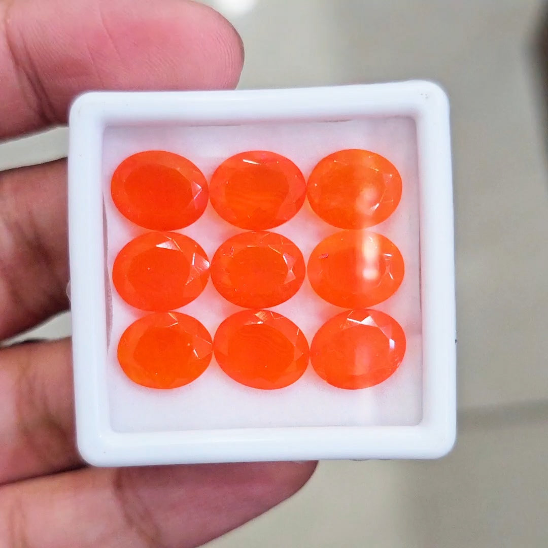 9 Pcs of Natural Smoked Heated Orange Opal Faceted | Oval | Size: 11x9mm