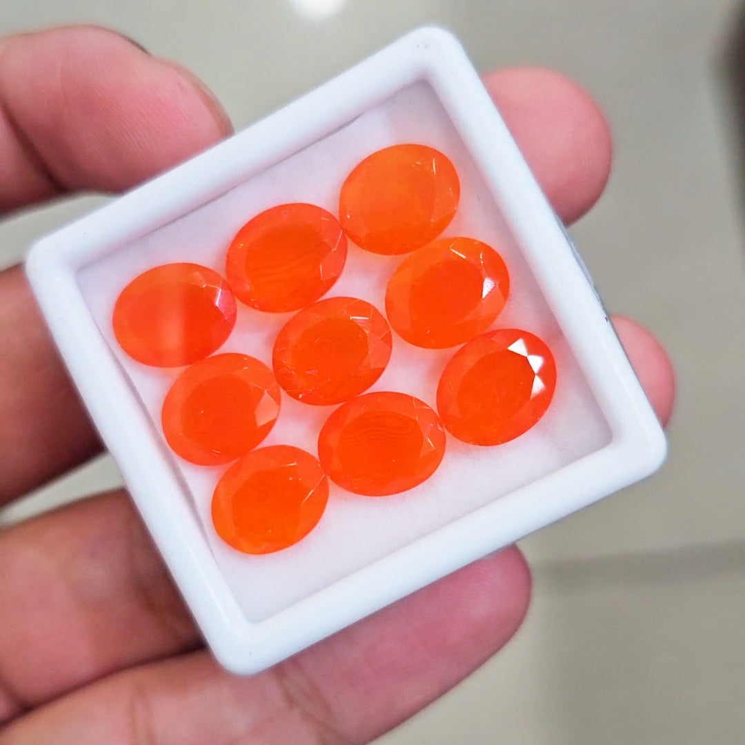 9 Pcs of Natural Smoked Heated Orange Opal Faceted | Oval | Size: 11x9mm
