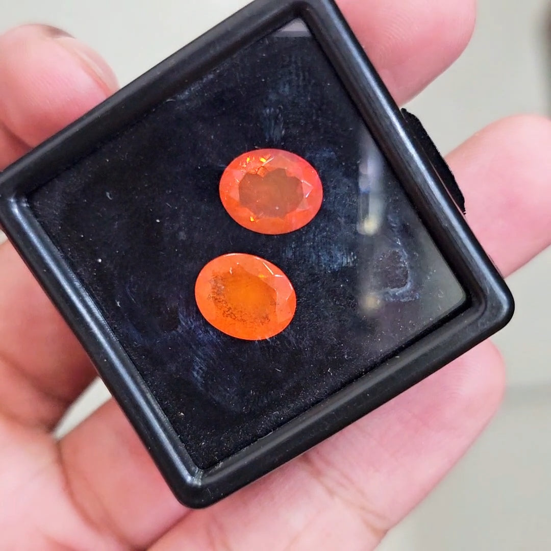 2 Pcs of Natural Smoked Heated Orange Opal Faceted | Oval | Size: 11x9mm