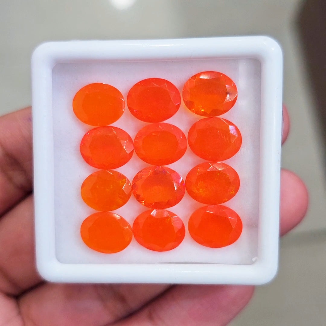 12 Pcs of Natural Smoked Heated Orange Opal Faceted | Oval | Size: 11x9mm