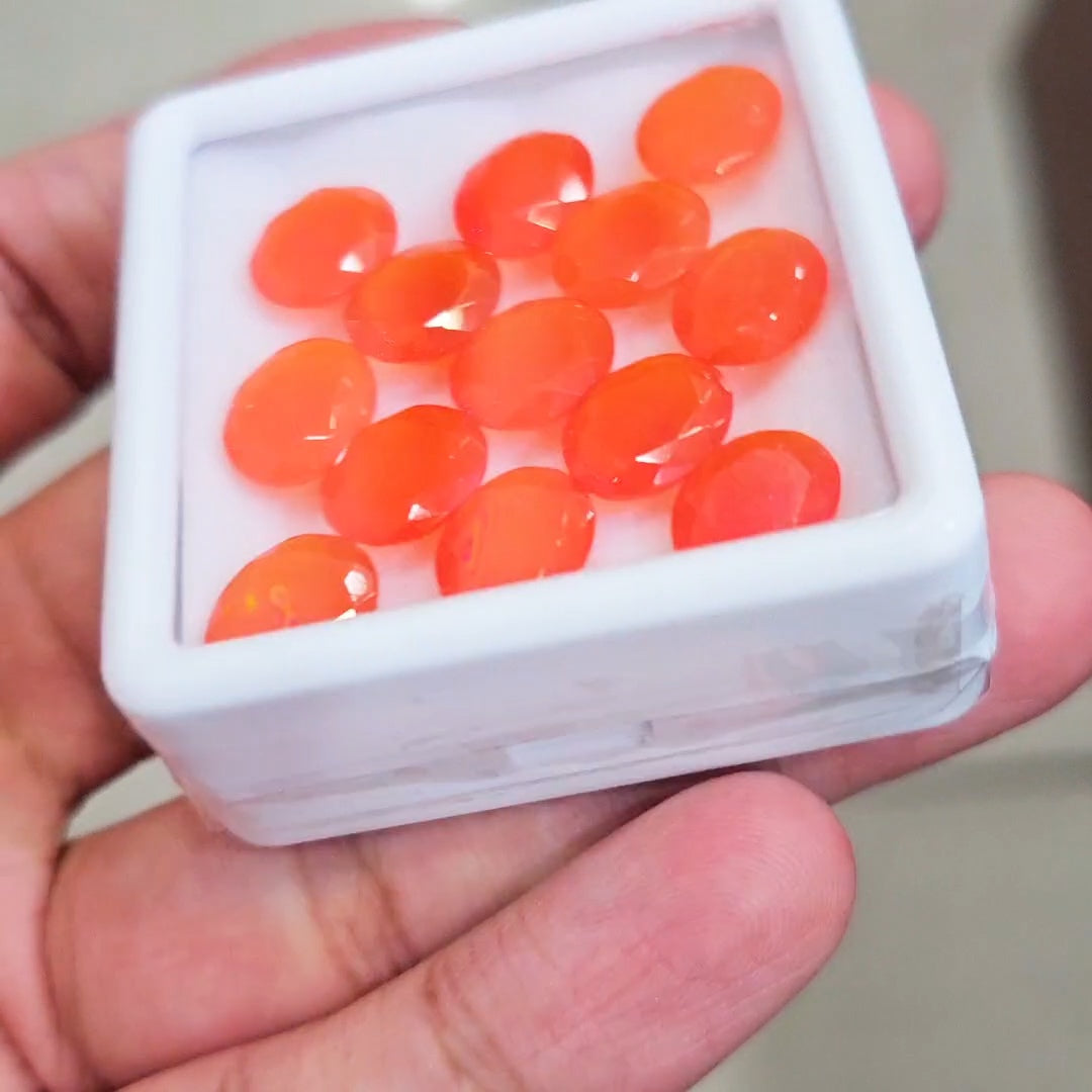 13 Pcs of Natural Smoked Heated Orange Opal Faceted | Oval | Size: 11x9mm