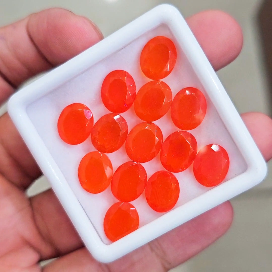 13 Pcs of Natural Smoked Heated Orange Opal Faceted | Oval | Size: 11x9mm