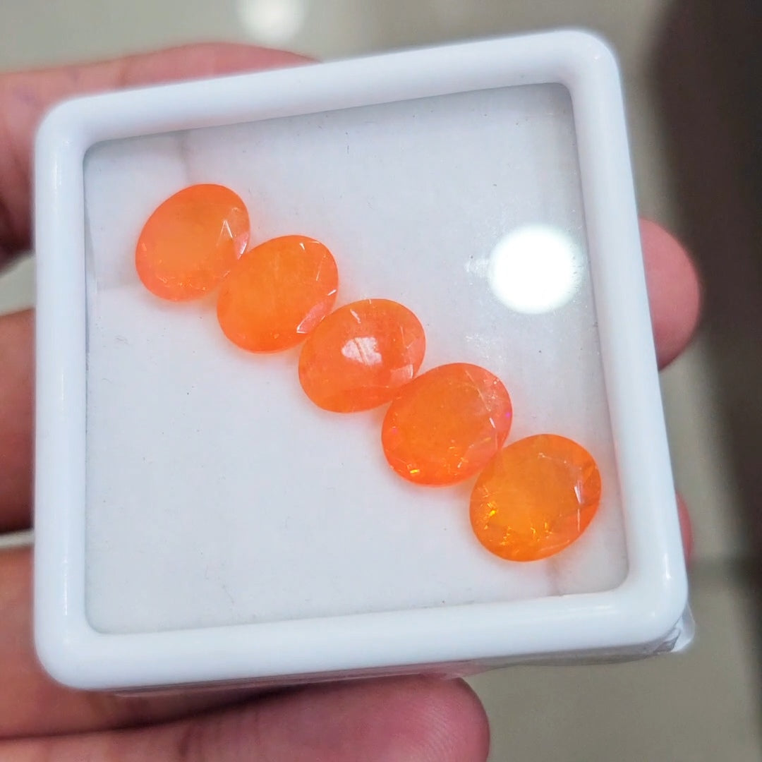 5 Pcs of Natural Smoked Heated Orange Opal Faceted | Oval | Size: 11x9mm