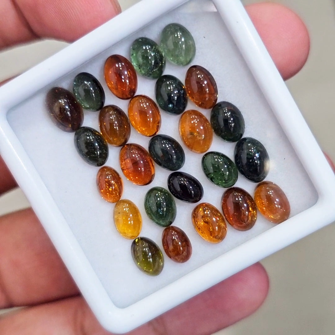 25 Pcs Natural Multi Tourmaline Cabochon | Oval | Size: 7-9mm