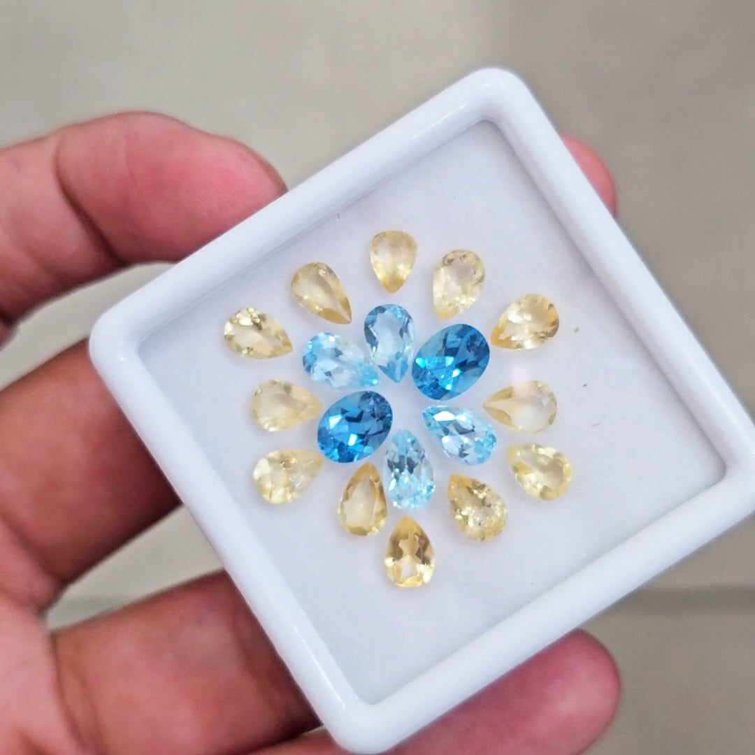 18 Pcs Of Natural Blue Topaz & Citrine Faceted |Mix | Size:7-8mm