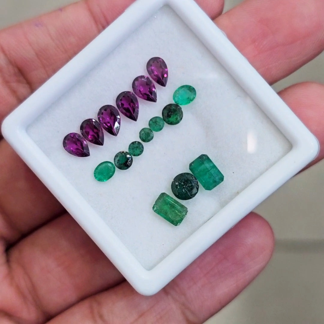 16 Pcs Of Natural  Emerald & Rhodolite Garnet Faceted | Mix | Size: 2-6mm