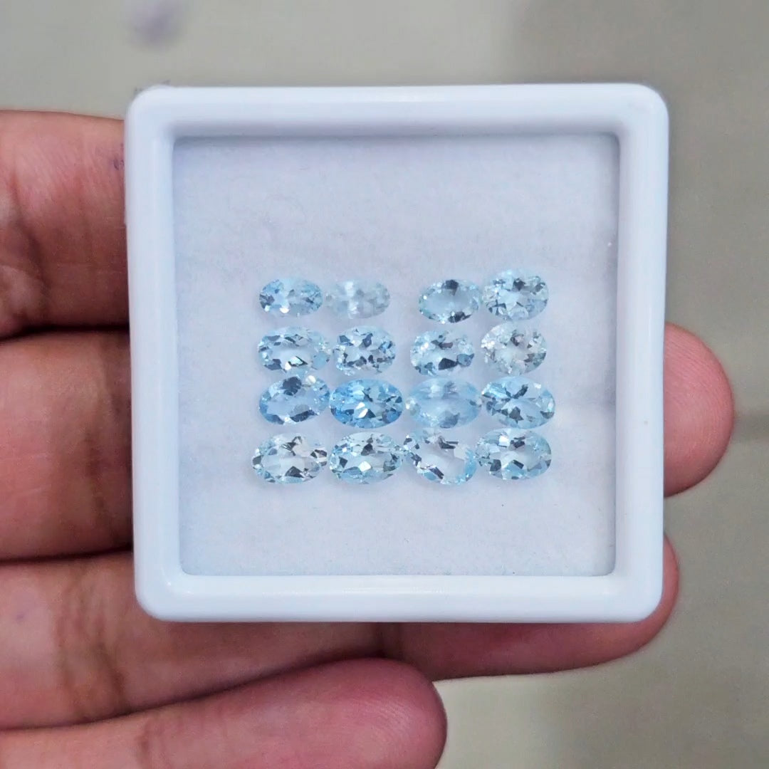 16 Pcs of Natural Aquamarine Faceted | Oval | Size: 5-6mm
