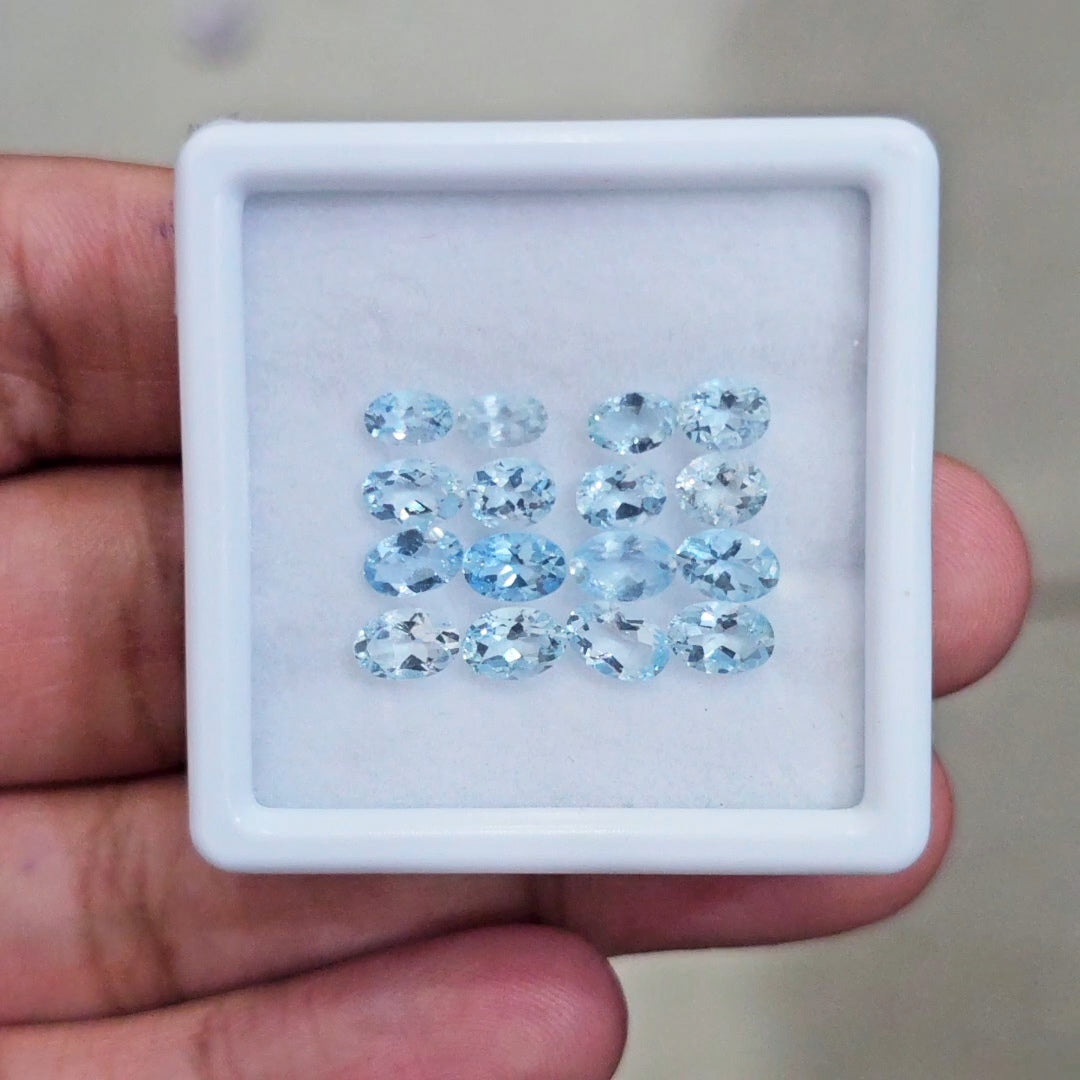16 Pcs of Natural Aquamarine Faceted | Oval | Size: 5-6mm