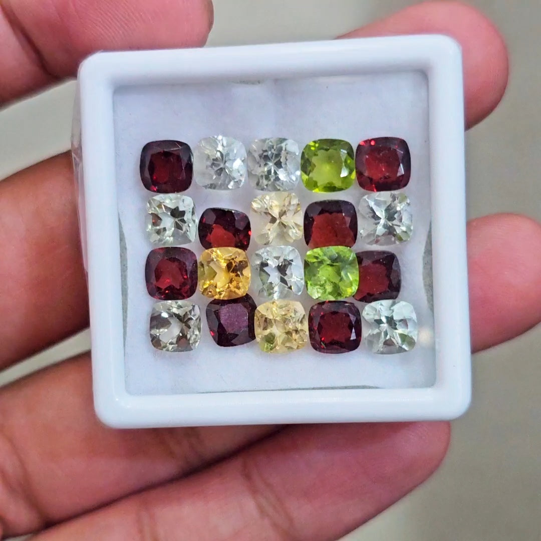 20 Pcs Of Natural Peridot ,Prasiolite , Garnet , Citrine Faceted  | 6mm| Square