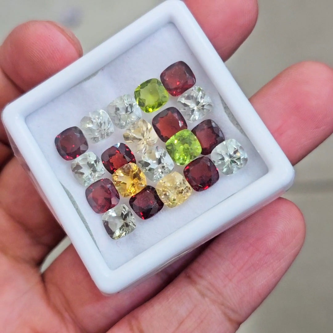 20 Pcs Of Natural Peridot ,Prasiolite , Garnet , Citrine Faceted  | 6mm| Square