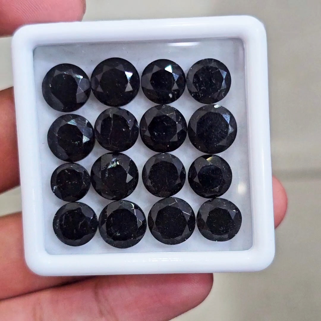 16 Pcs of Natural Black Onyx Faceted | Round  | Size: 8-10mm