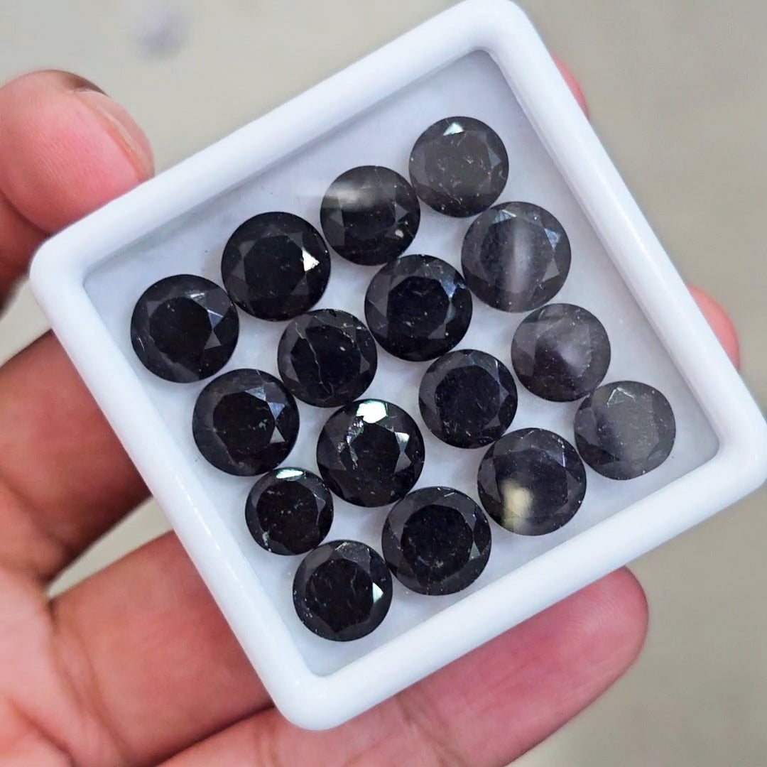 16 Pcs of Natural Black Onyx Faceted | Round  | Size: 8-10mm