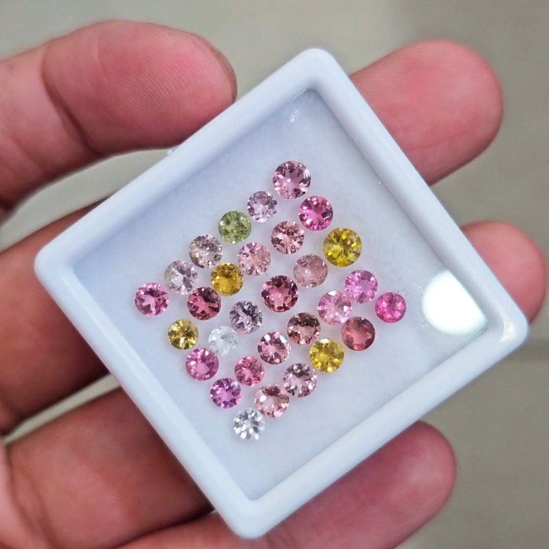 30 Pcs Natural Multi Tourmaline Faceted | Round | Size:3-4mm