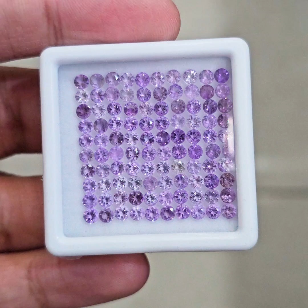 100 Pcs Of Natural  Amethyst Faceted | Round | Size:3mm