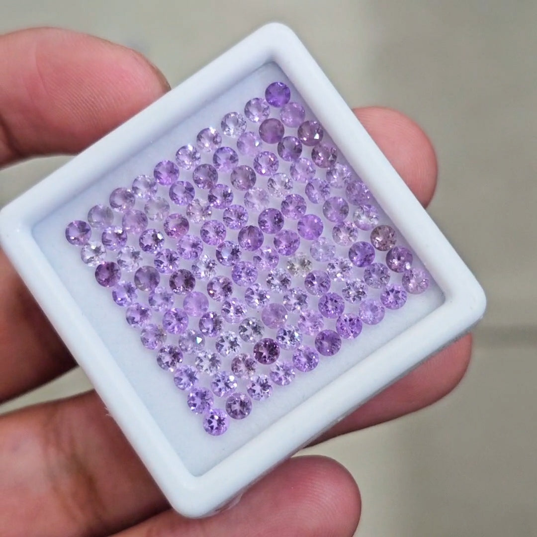 100 Pcs Of Natural  Amethyst Faceted | Round | Size:3mm