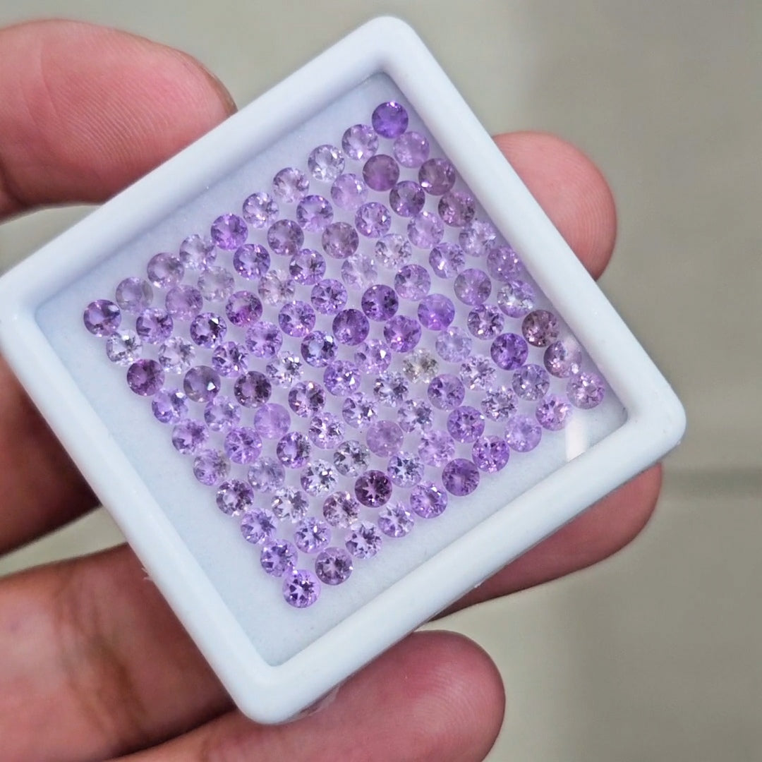 100 Pcs Of Natural  Amethyst Faceted | Round | Size:3mm