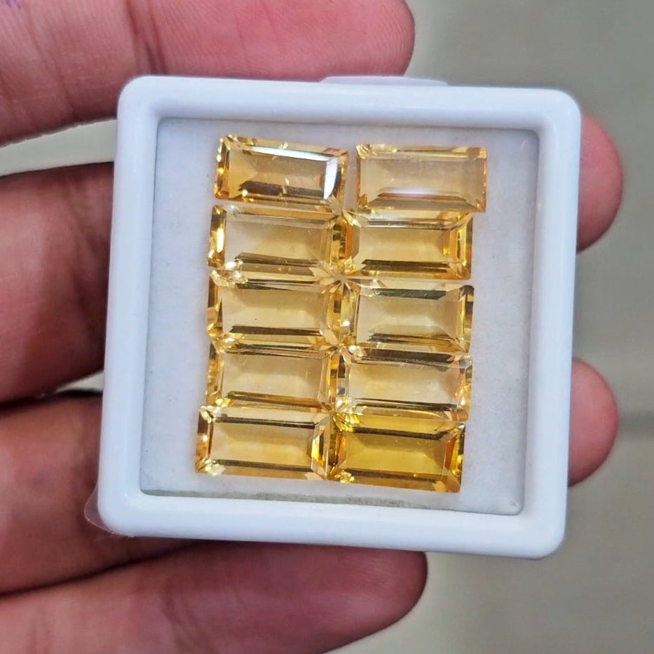 10 Pcs Of Natural Citrine Faceted | Rectangle | Size:12x6mm
