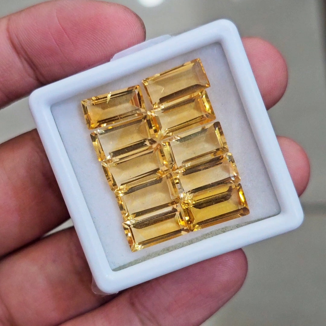 10 Pcs Of Natural Citrine Faceted | Rectangle | Size:12x6mm