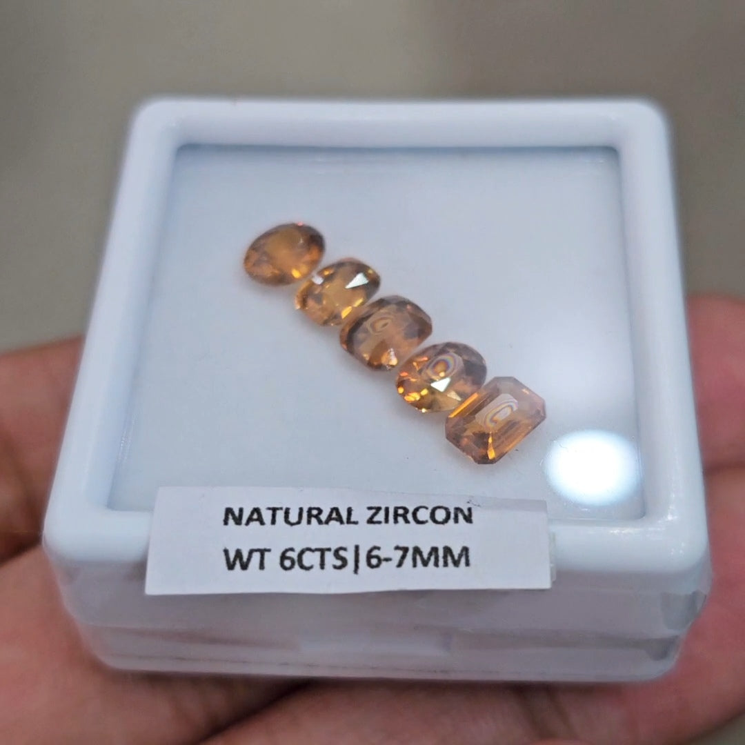 5 Pcs Natural Zircon Faceted Ceylon Unheated| Rectangle | Size: 6-7mm