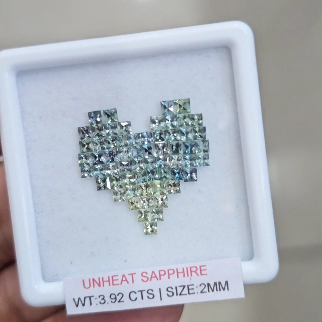 Box Of Natural Sri Lanka Unheated Green Shades Sapphire  | 2mm | Square
