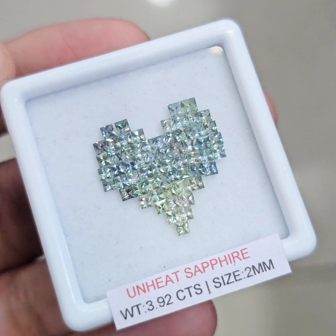 Box Of Natural Sri Lanka Unheated Green Shades Sapphire  | 2mm | Square