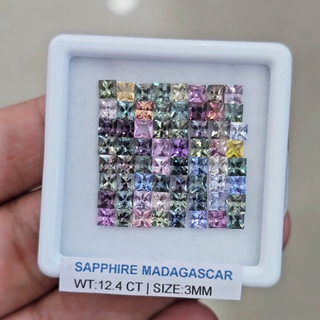 Box Of Natural Madagascar Unheated Sapphire  | 3mm | Square