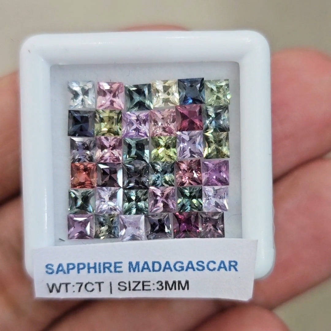 Box Of Natural Madagascar Unheated Sapphire  | 3mm | Square
