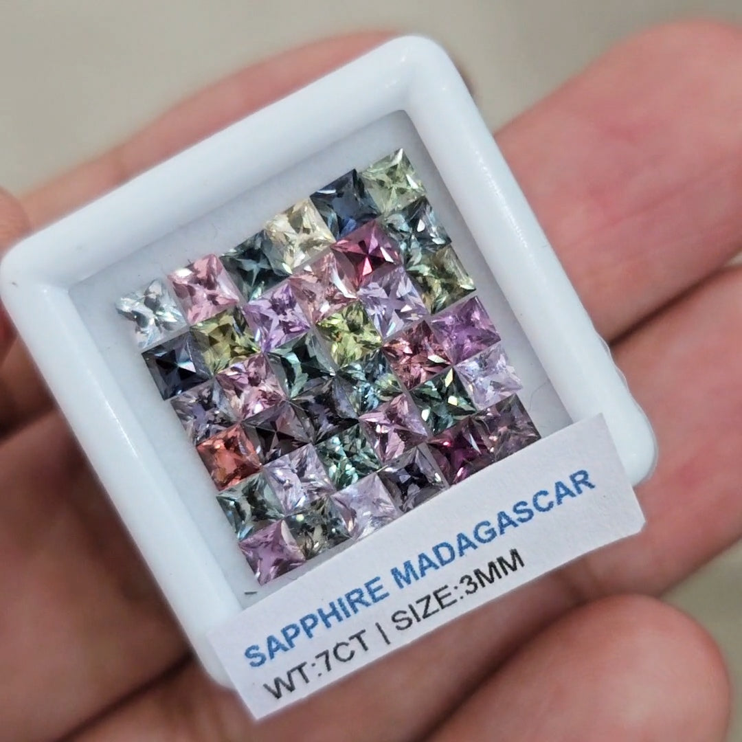 Box Of Natural Madagascar Unheated Sapphire  | 3mm | Square