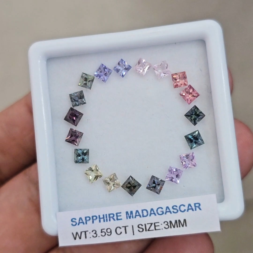 Box Of Natural Madagascar Unheated Sapphire  | 3mm | Square