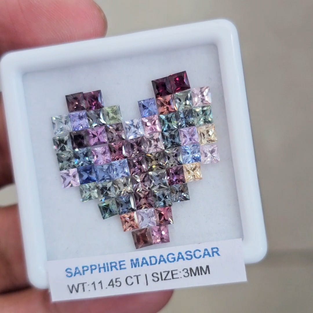 Box Of Natural Madagascar Unheated Sapphire  | 3mm | Square