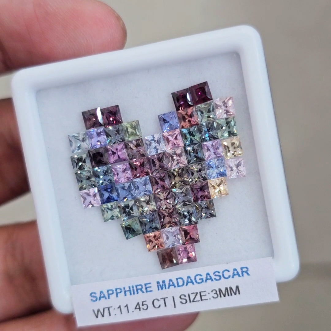 Box Of Natural Madagascar Unheated Sapphire  | 3mm | Square