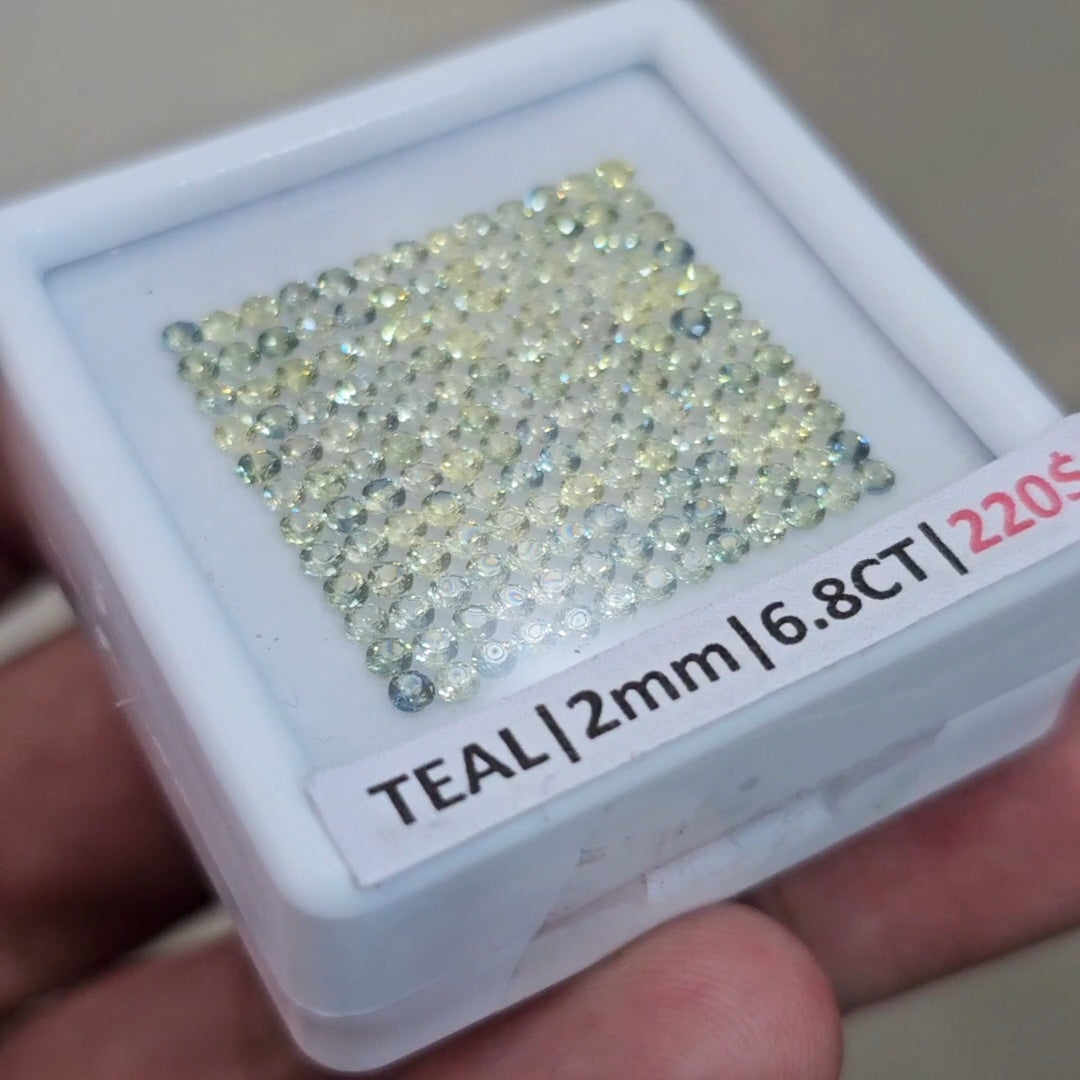 Box Of Natural Unheated Teal Sapphire From Australia | 2mm| Round | Ideal Cut