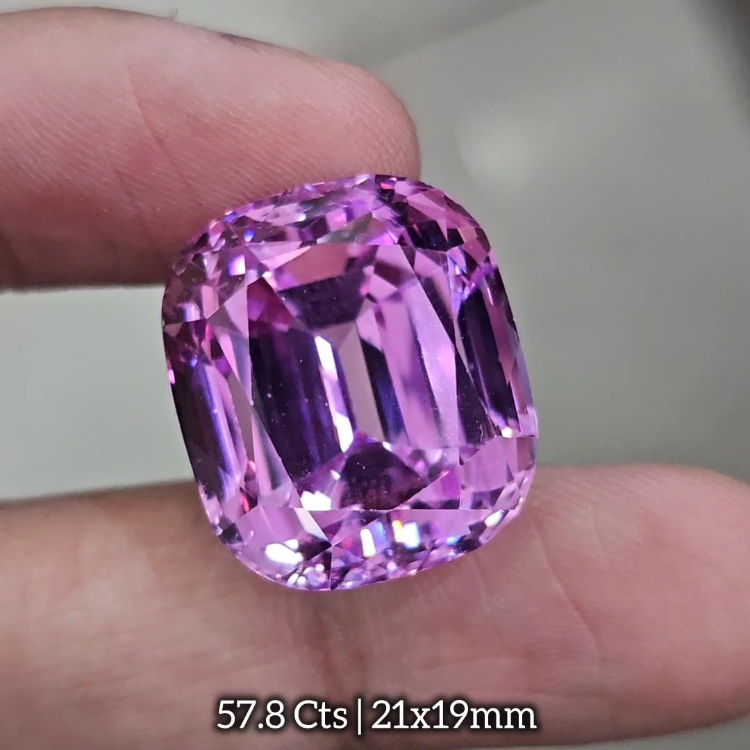 57.8 Cts Natural Kunzite Faceted Clean| With Certificate| 21x19mm | Cushion |Clean