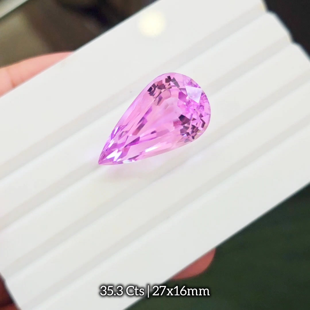 35.3 Cts Natural Kunzite Faceted Clean| With Certificate| 27x16mm | Pear |Clean