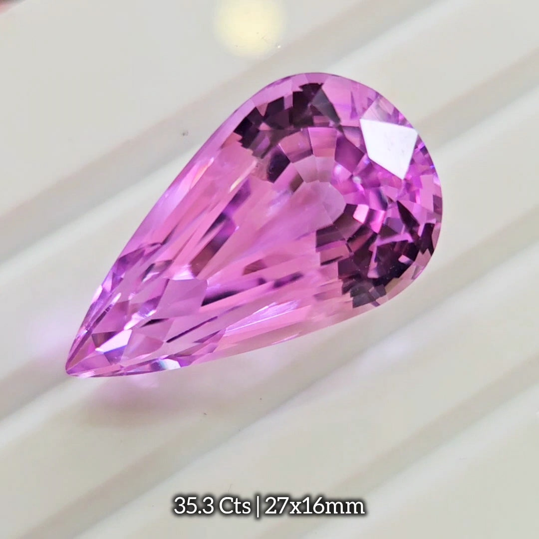 35.3 Cts Natural Kunzite Faceted Clean| With Certificate| 27x16mm | Pear |Clean