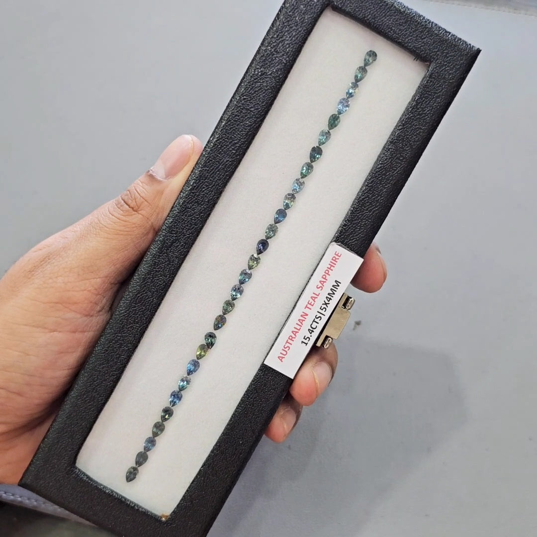 15.4cts  Natural Teal Sapphire Bracelet Layout From Australia | 5X4mm| Pear | Unheated