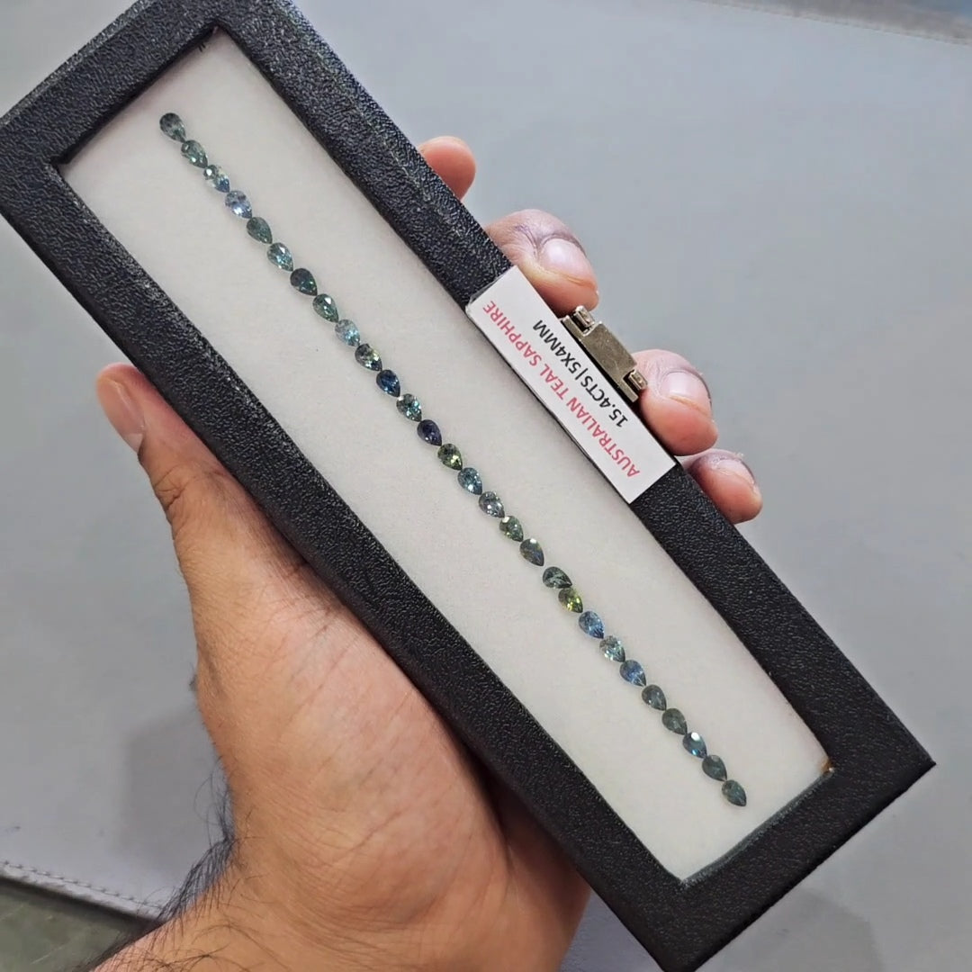15.4cts  Natural Teal Sapphire Bracelet Layout From Australia | 5X4mm| Pear | Unheated