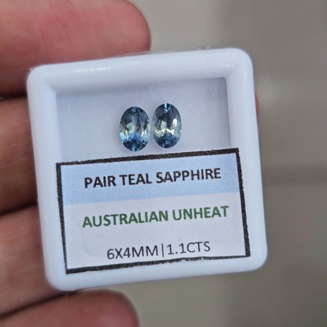 1.1cts Pair Natural Australian Teal Sapphire | 6x4mm| Oval |Unheated