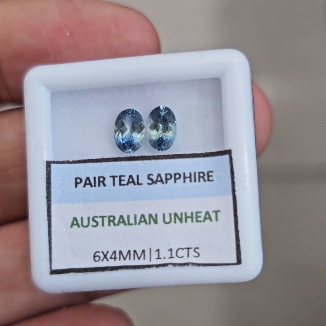 1.1cts Pair Natural Australian Teal Sapphire | 6x4mm| Oval |Unheated