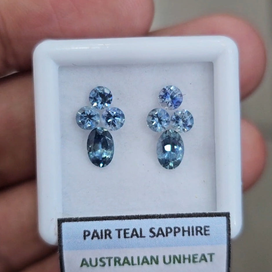 2.3cts Pair Natural Australian Teal Sapphire | 3-6mm| Oval & Round |Unheated