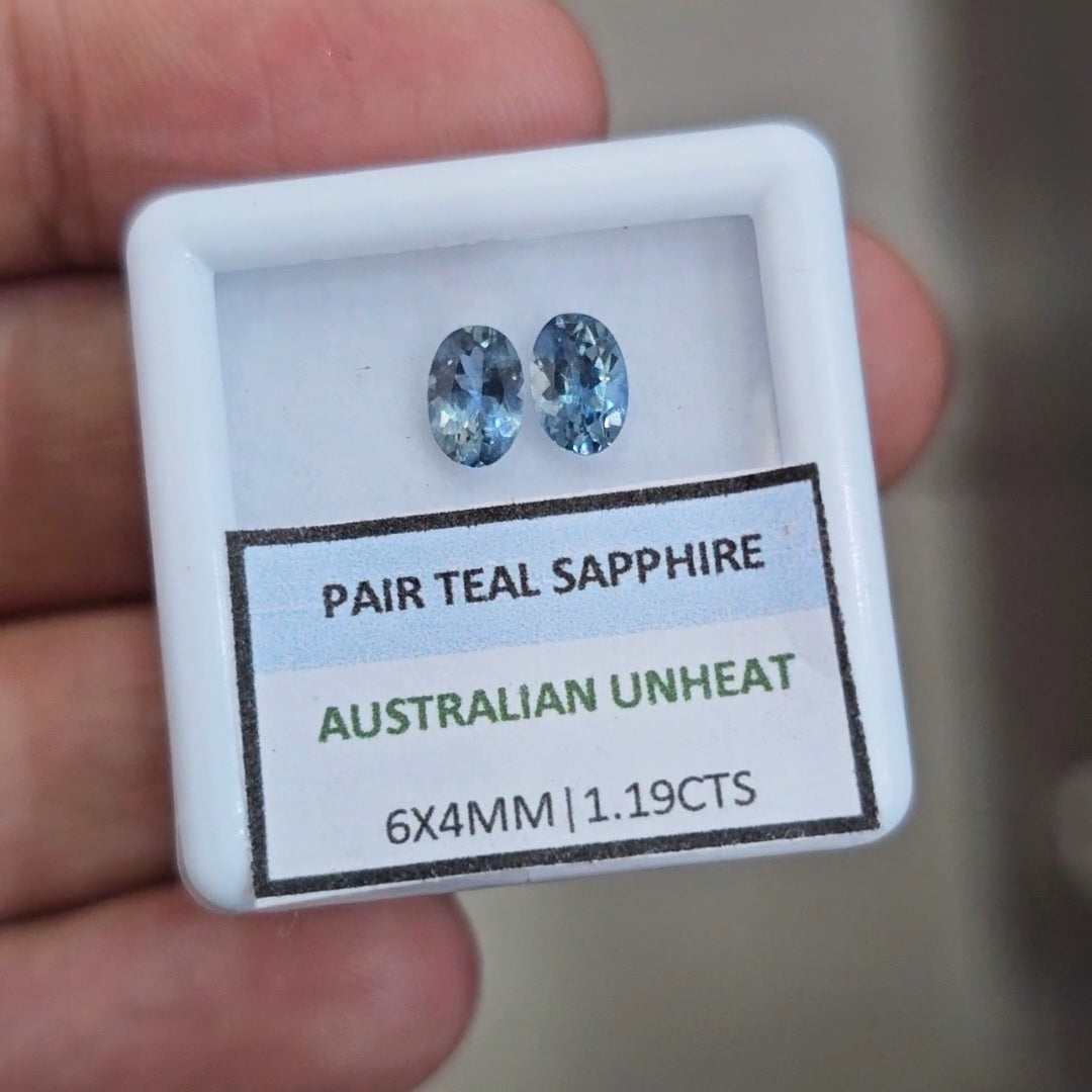 1.19cts Pair Natural Australian Teal Sapphire | 6x4mm| Oval |Unheated