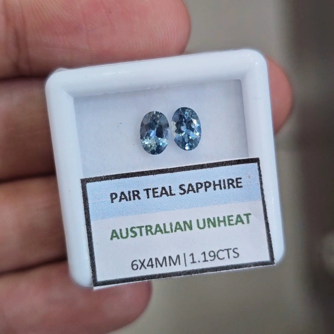 1.19cts Pair Natural Australian Teal Sapphire | 6x4mm| Oval |Unheated