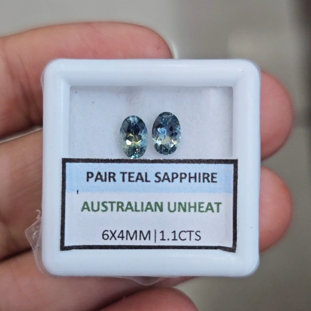 1.1cts Pair Natural Australian Teal Sapphire | 6x4mm| Oval |Unheated