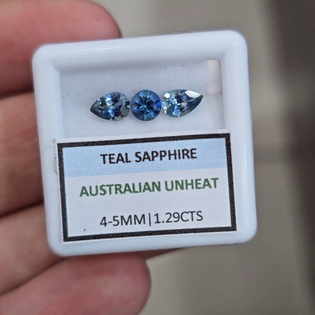 1.29cts  Natural Australian Teal Sapphire | 4-5mm| Round & Pear |Unheated