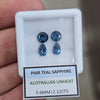 2.12cts Pair Natural Australian Teal Sapphire | 5-6mm| Round & Pear |Unheated