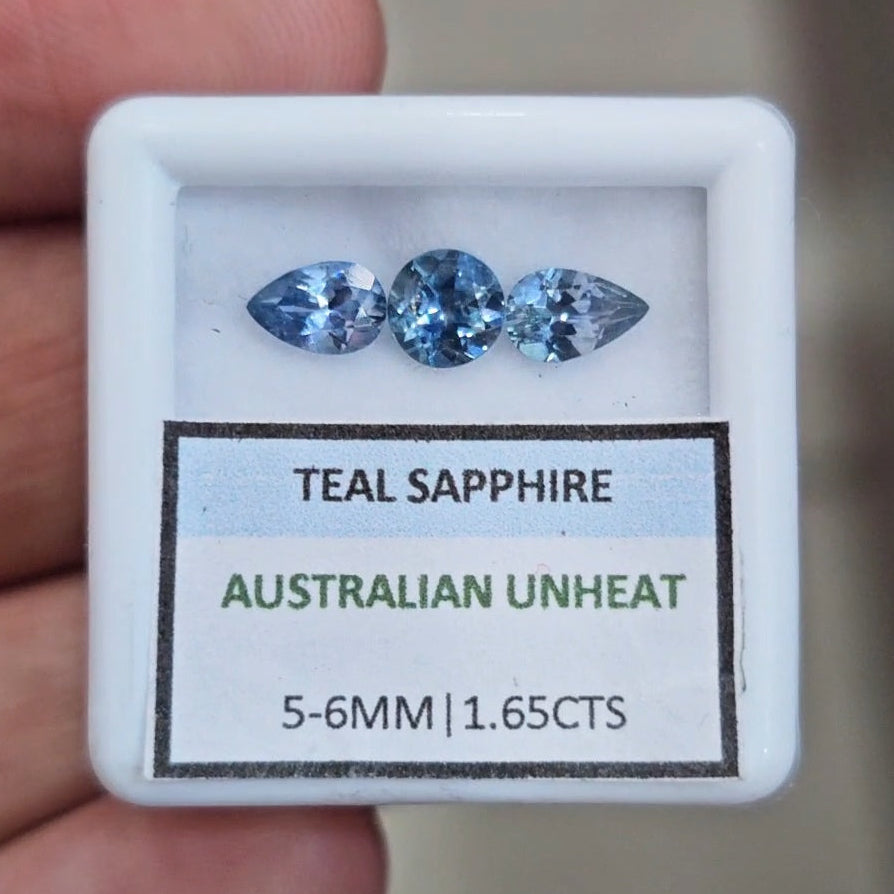 1.65cts  Natural Australian Teal Sapphire | 5-6mm| Round & Pear |Unheated
